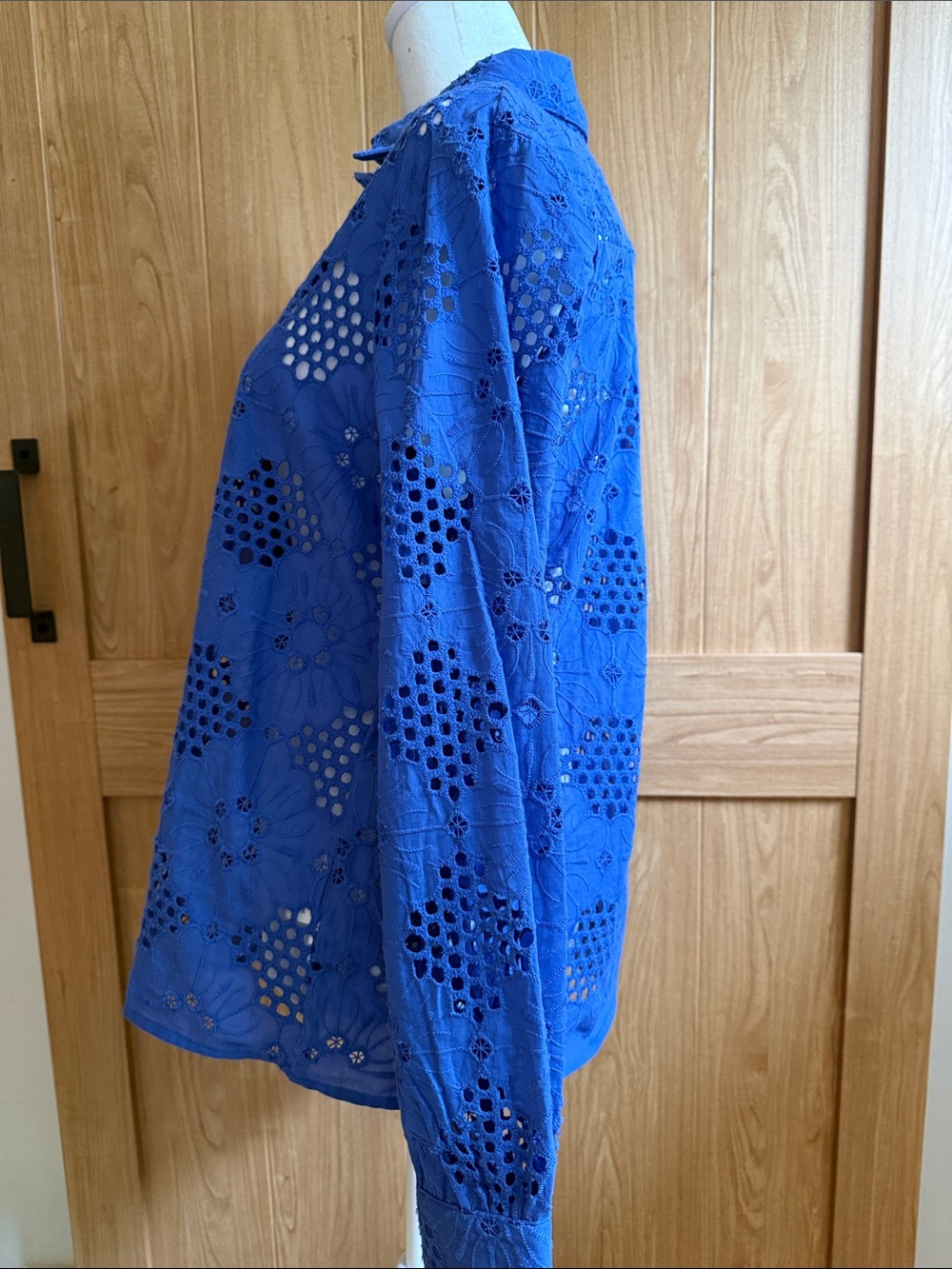 Periwinkle Blue Eyelet Floral Button-Front Women's Top - Picture 2 of 7